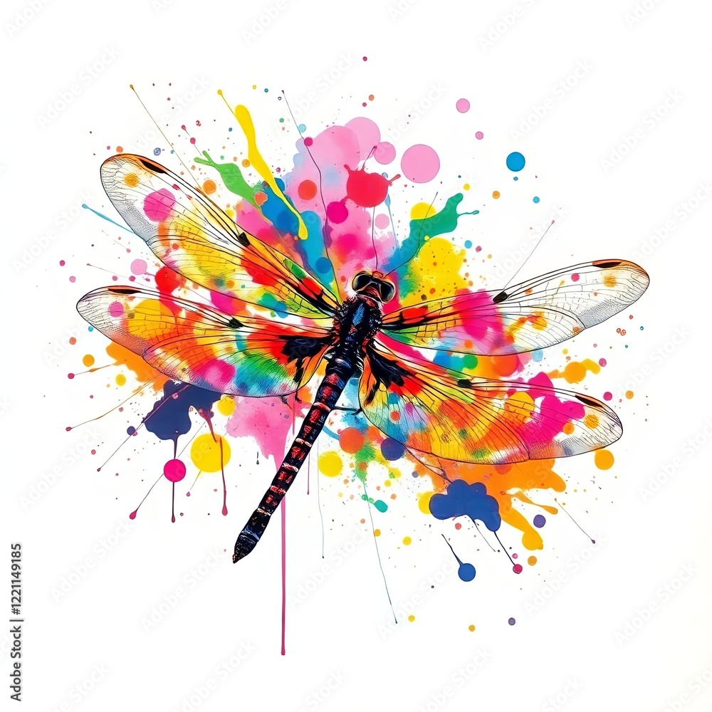 Fototapeta premium Radiant Dragonfly with Paint Splashes