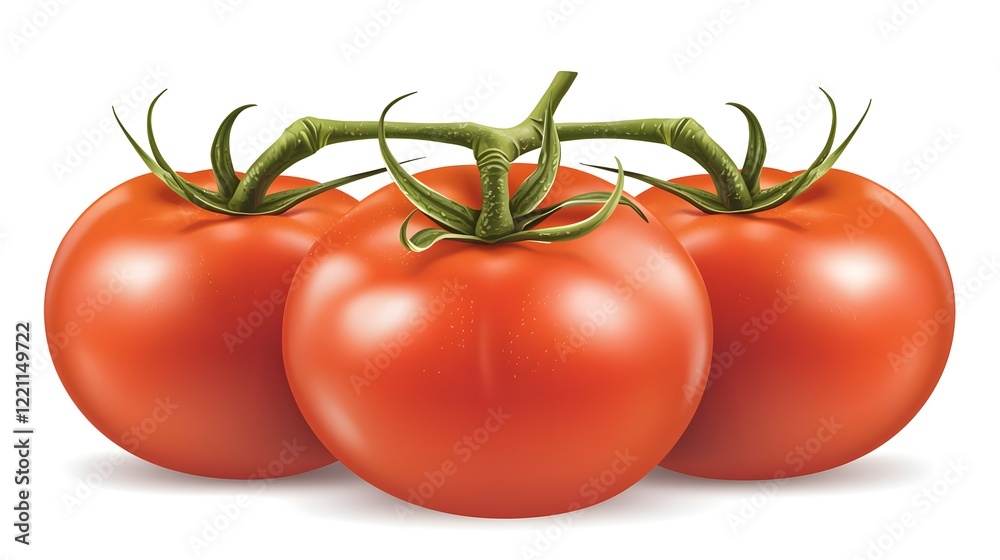 Fresh Red Tomatoes with Green Vines Isolated on White Background Fresh Red Tomatoes with Green Vines Isolated on White Background
