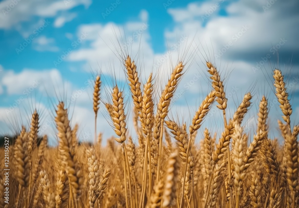 Close up of a wheat field with a blue sky background Close up of a wheat field with a blue sky background