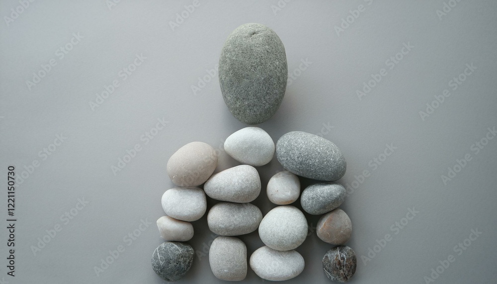 불규칙한 형태의 돌들이 조화를 이루는 인간 형상,  서로 다른 사회적 역할들이 결합하여 하나의 형태를 이루는 과정을 나타낸다