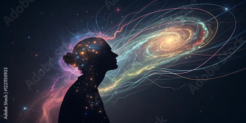 person in the space
Cosmic Mind: Human Silhouette and Universe Connection