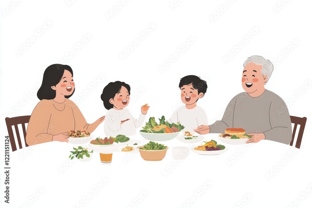 A family is happily preparing delicious food together in a kitchen A family is happily preparing delicious food together in a kitchen
