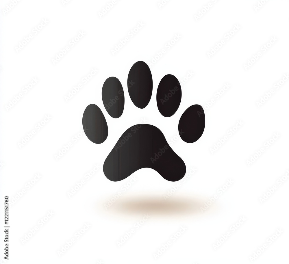 A black paw print icon that stands out vividly on a white background A black paw print icon that stands out vividly on a white background