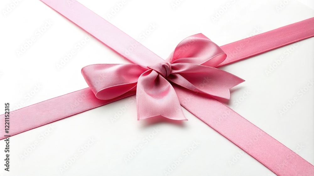 A pink ribbon with an oversized artificial bow knotted on top of a white surface, whimsical decor, decorative element, creative arrangement A pink ribbon with an oversized artificial bow knotted on top of a white surface, whimsical decor, decorative element, creative arrangement
