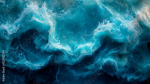 Powerful ocean waves crashing with vibrant turquoise and white foam