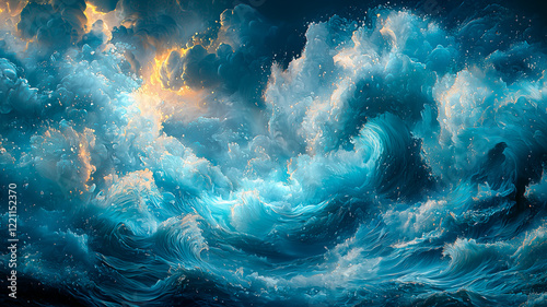 Powerful ocean waves crashing with vibrant turquoise and white foam