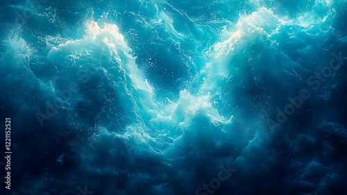 Powerful ocean waves crashing with vibrant turquoise and white foam