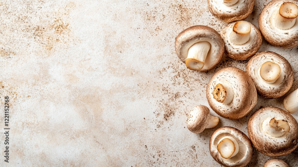 Obraz premium Fresh mushrooms on rustic background, appealing food concept