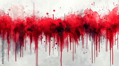 Bold red paint splatters dripping on dark textured background