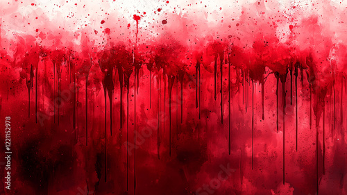 Bold red paint splatters dripping on dark textured background
