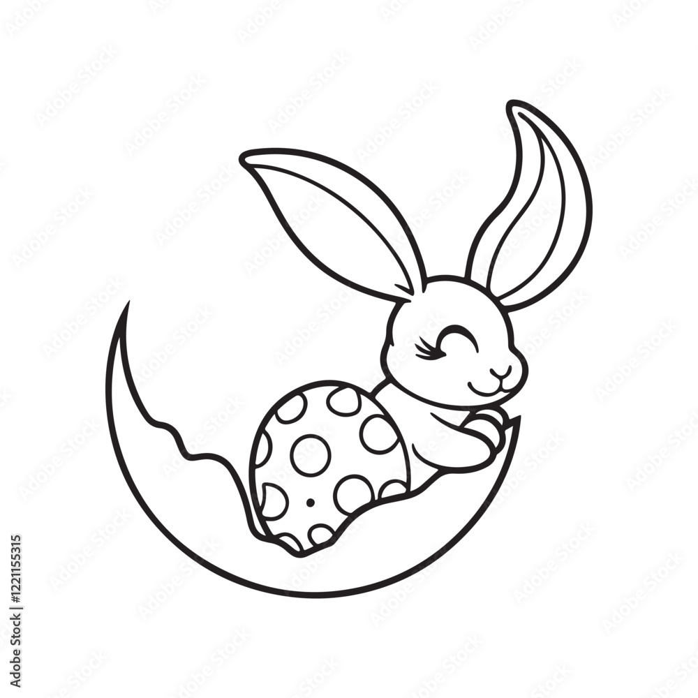 Obraz premium Easter coloring page, Line art, black and white image, Cozy easter coloring page, Coloring page, Easter basket stuffer