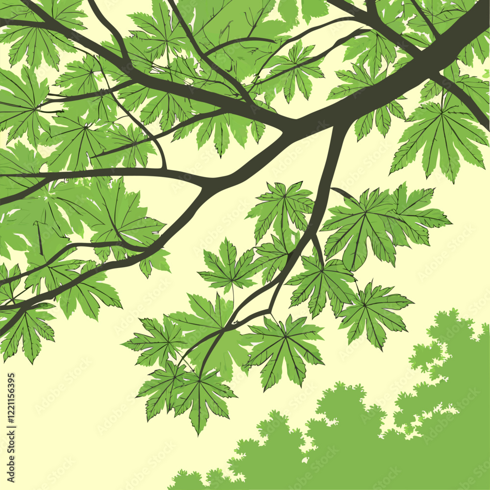 Fresh green leaves on branches vector background Fresh green leaves on branches vector background