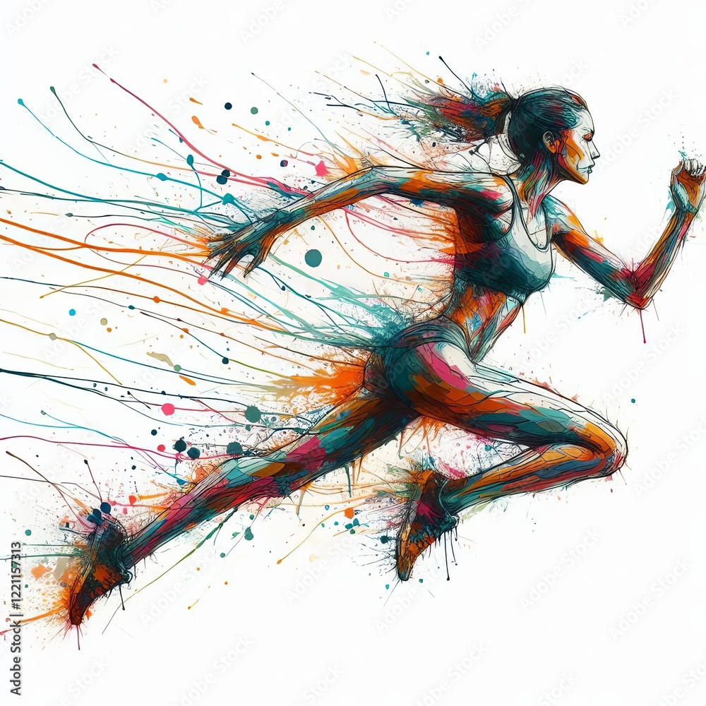 Obraz premium Energetic Runner with Colorful Splashes