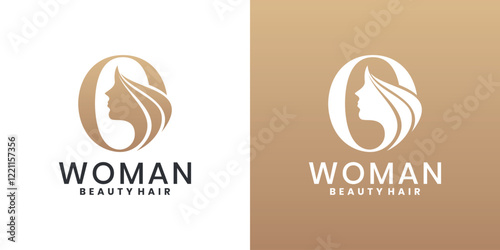 Letter O beauty face, woman hair salon logo design