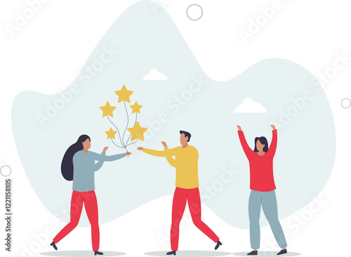 Evaluation, employee appraisal, rating or feedback, stars quality or excellent job, assessment or year end review, giving rating or performance review concept.flat characters.