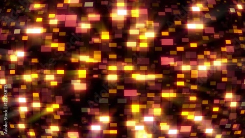Abstract shiny disco ball reflecting colorful lights glow neon background.