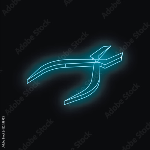 Neon cuticle nippers glowing on a dark background, representing beauty and precision in nail care