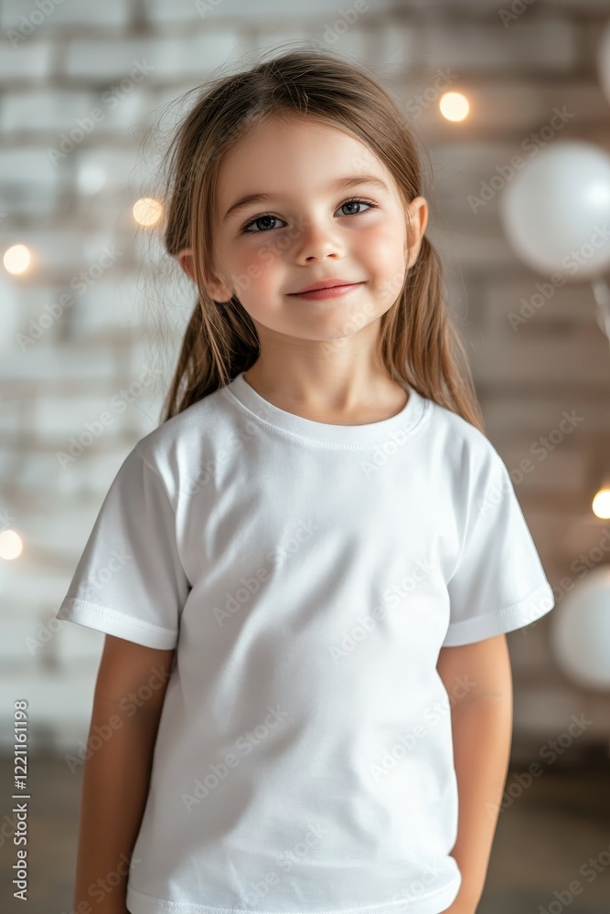 Young girl smiles in casual setting with soft lighting Young girl smiles in casual setting with soft lighting