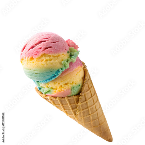 Valokuva rainbow sherbet ice cream cone on transparent background