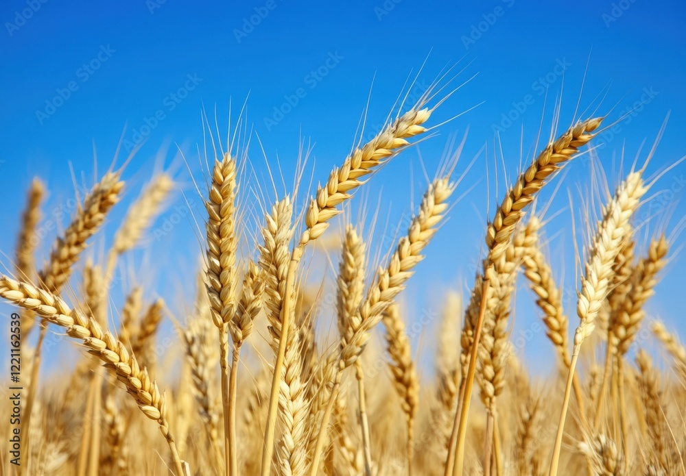 Close up of a wheat field with a blue sky background Close up of a wheat field with a blue sky background
