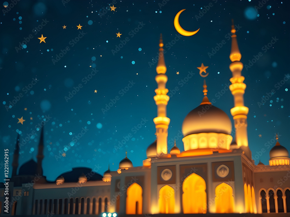 custom made wallpaper toronto digitalVibrant Ramadan background with glowing mosque, sparkling stars, and delicate bokeh lights