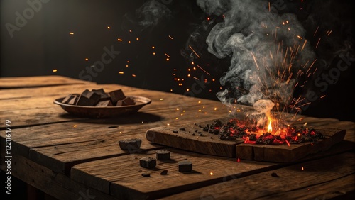 Burning Charcoal on Rustic ...