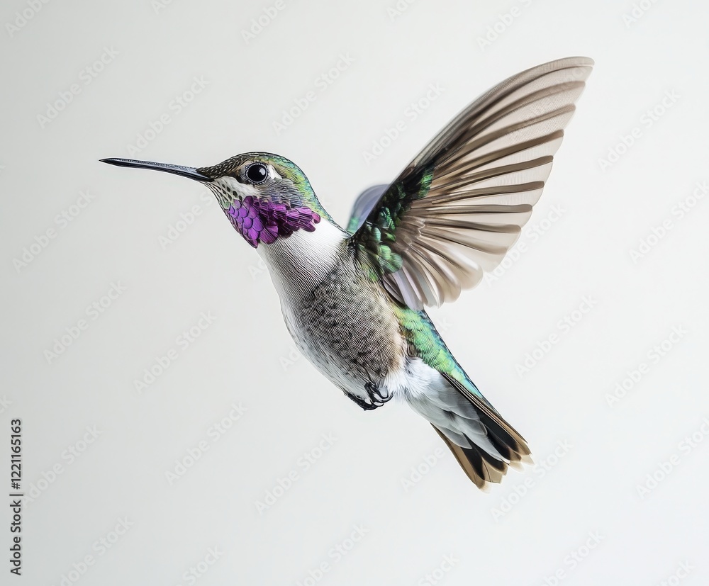 Obraz premium A hummingbird is gracefully flying in the air with its wings open