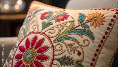 Embroidered Floral Pillow C...