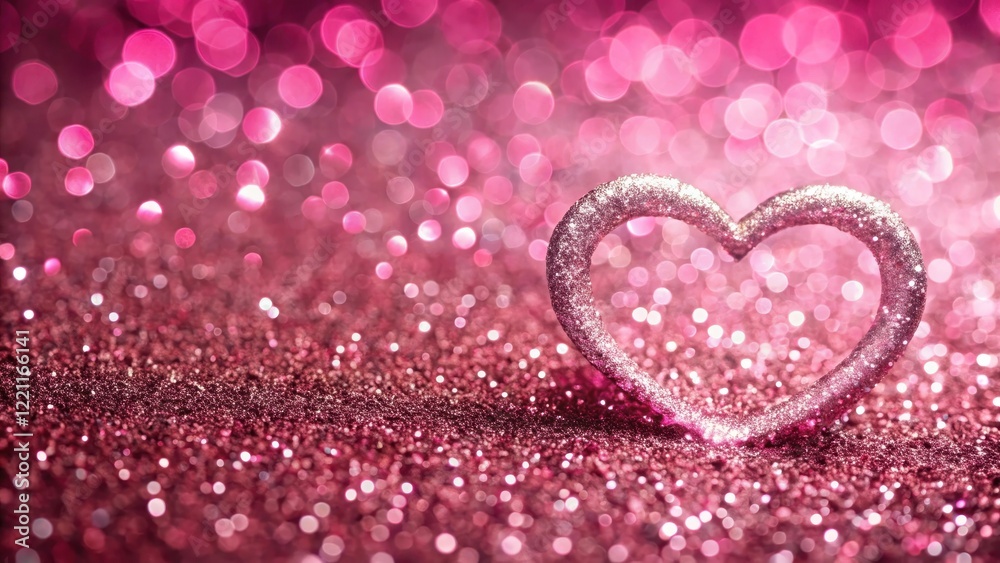 Fototapeta premium Glittery pink sparkle background with a subtle heart shape