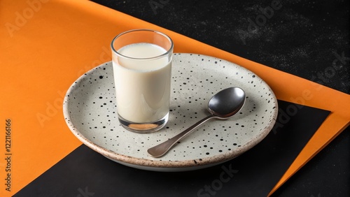 Glass of Milk on Speckled P...