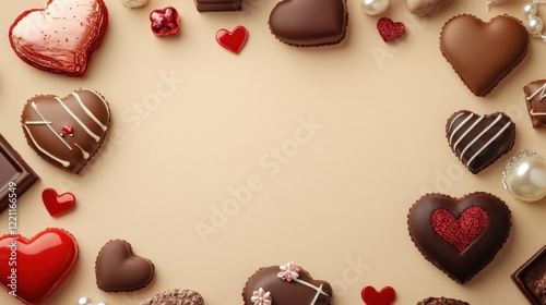 Romantic Valentine's Day Banner with Chocolate Heart Treats