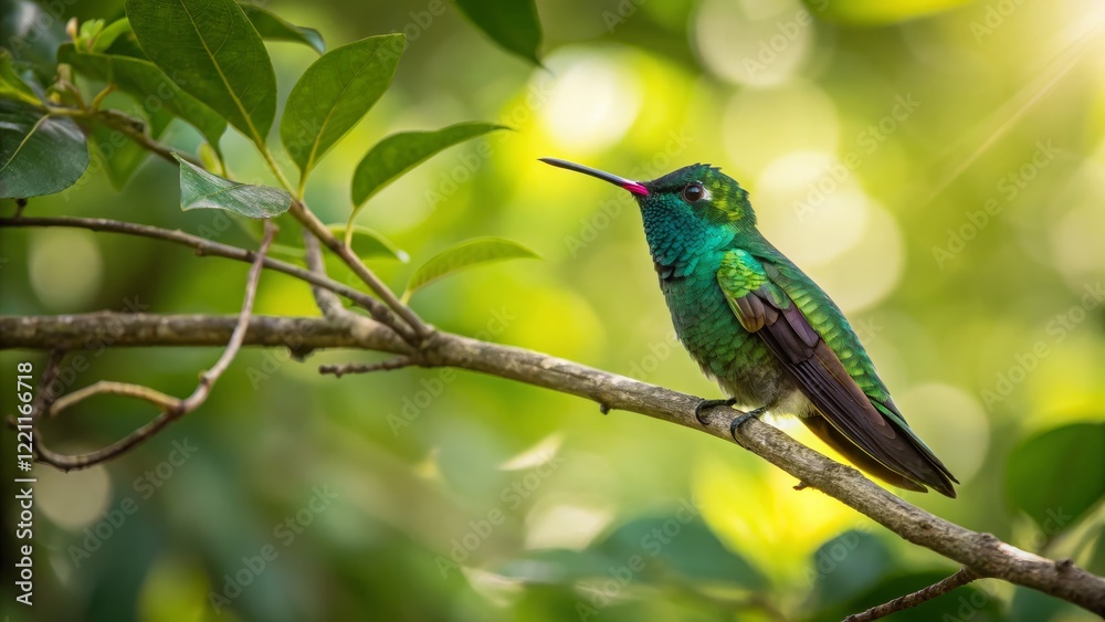 Obraz premium Green-crowned Brilliant Hummingbird on Branch Vibrant Portrait, Wildlife Photography, Bird, Nature Hummingbird, Wildlife Photography