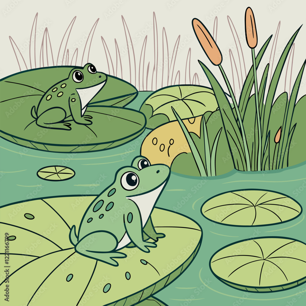 Fototapeta premium Frogs on Lotus Leaves
