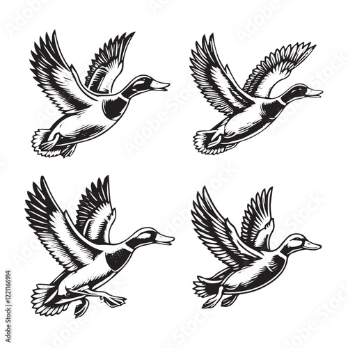 Flying Mallard Duck Silhouette - Graceful Waterfowl Illustration