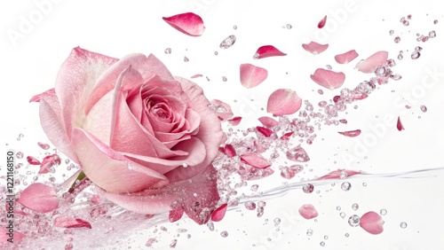 Pink Rose in Water Splash C...