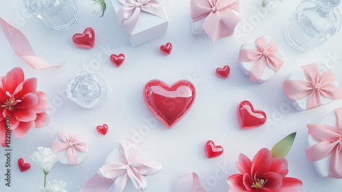 Romantic Valentine Banner Template with Gifts and Flowers Design