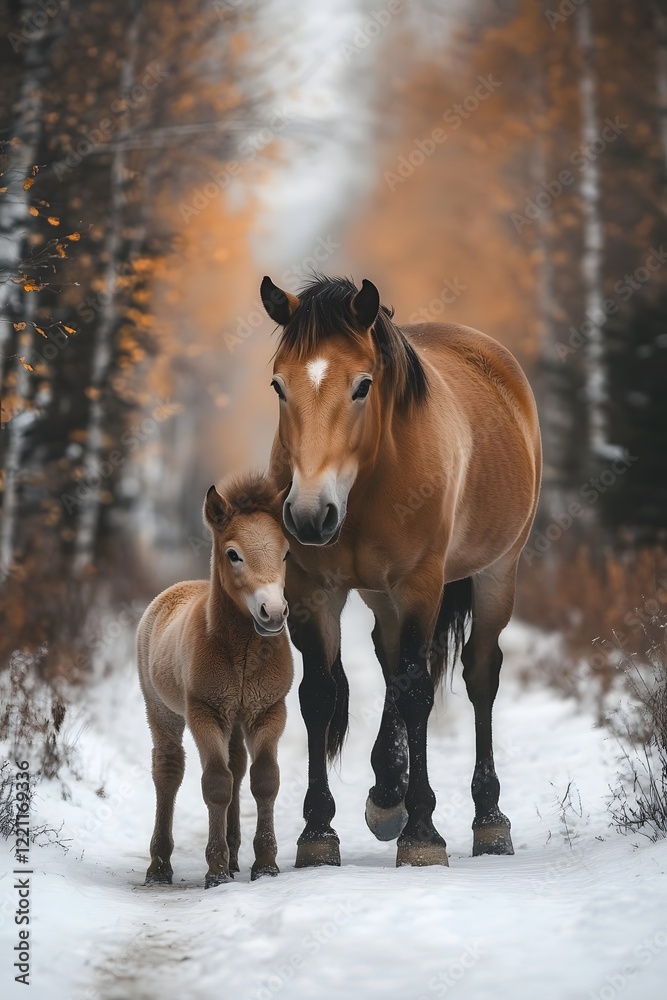 White horses in a winter wonderland, surrounded by snow-covered trees, creating a serene and magical atmosphere; ideal for seasonal campaigns, fantasy book covers, or equestrian-themed projects White horses in a winter wonderland, surrounded by snow-covered trees, creating a serene and magical atmosphere; ideal for seasonal campaigns, fantasy book covers, or equestrian-themed projects