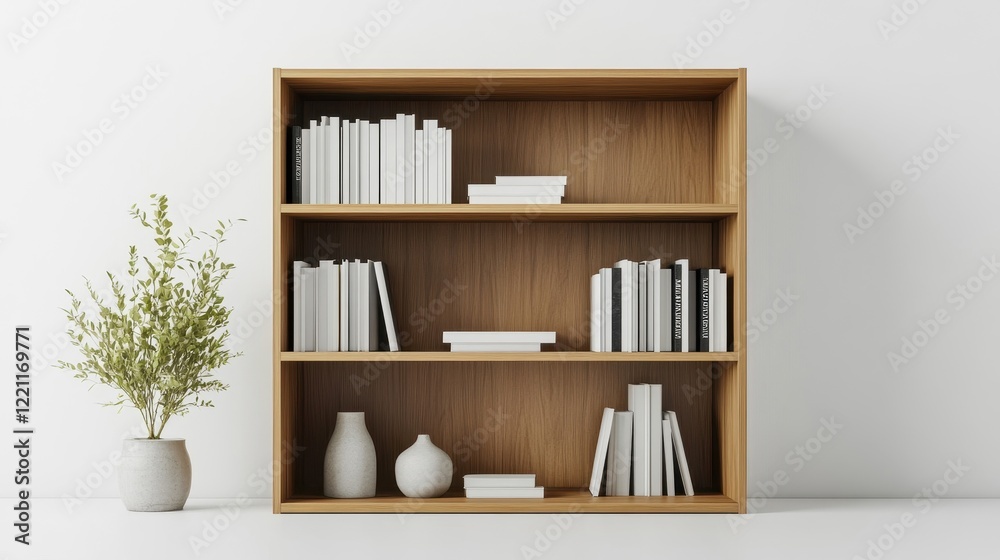 Modern Wooden Bookshelf with Minimalistic Decor Modern Wooden Bookshelf with Minimalistic Decor