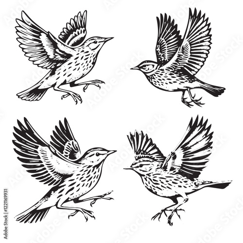 Olive-Backed Pipit Silhouette – Bird Illustration, Nature Art

