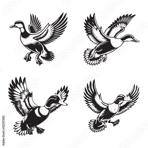 Pacific Black Buck Flying – Animal Silhouette, Wildlife Illustration

