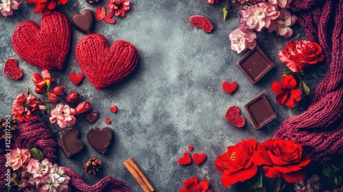 Happy Valentine Banner Template with Hearts and Flowers Layout