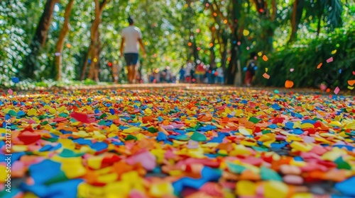 Colorful Confetti on Path in Park