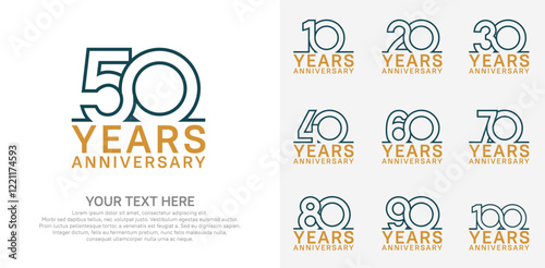 Anniversary logo set vector design, blue and brown color for celebration event