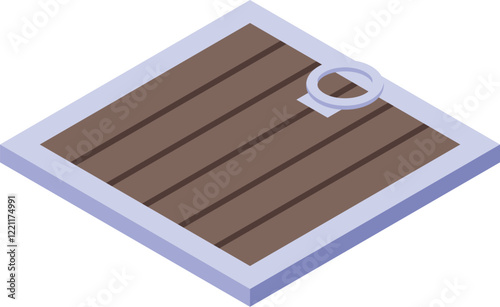 Isometric projection of a cellar door, suggesting access to an underground storage area