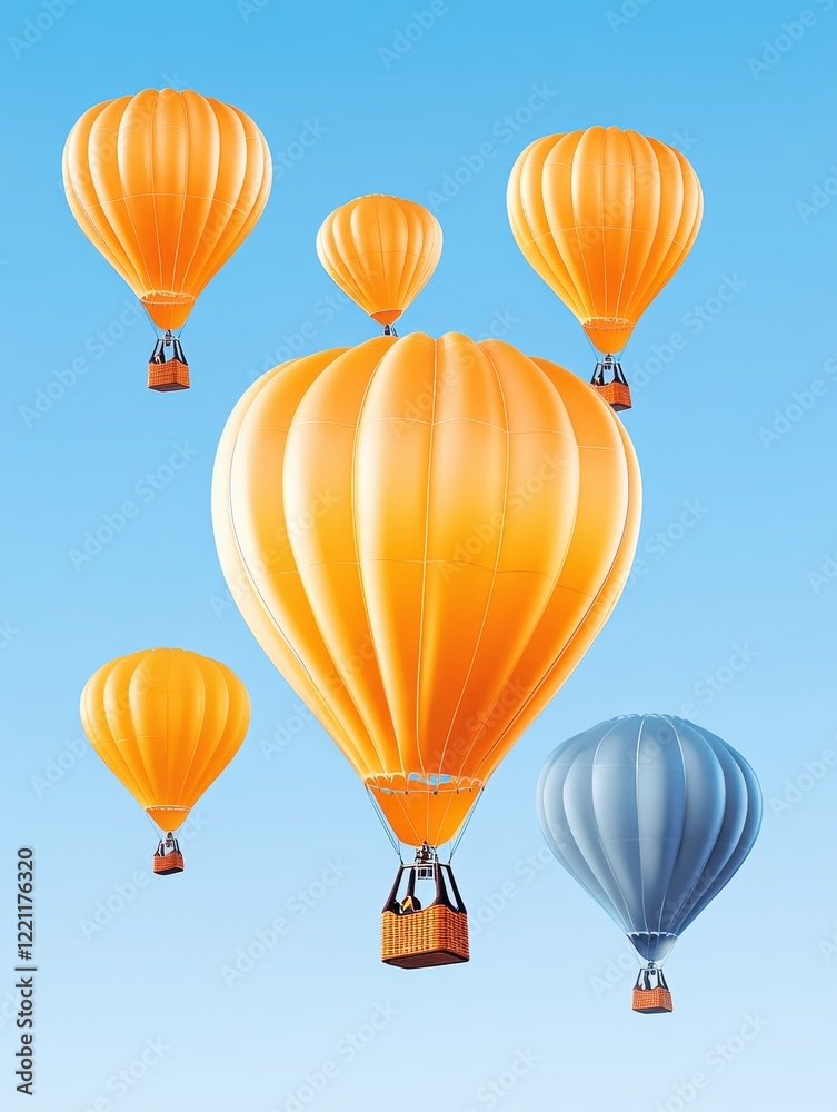 Fototapeta premium Colorful Hot Air Balloons Festival - A vibrant festival scene showcasing colorful hot air balloons soaring against a clear blue sky. Symbolizing adventure, freedom, joy, celebration, and aspiration.