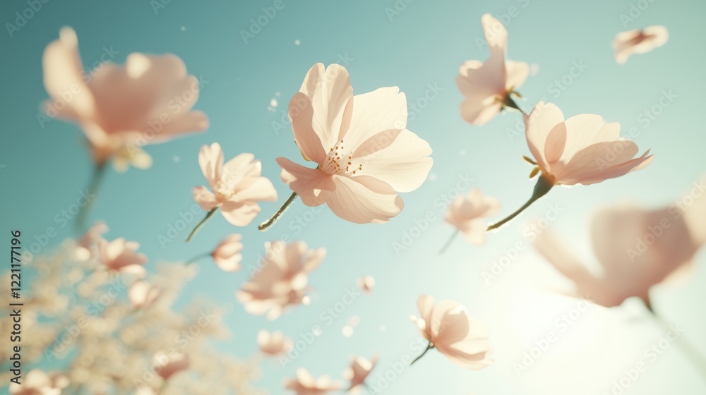 Obraz premium Falling Cherry Blossoms, Springtime Bloom