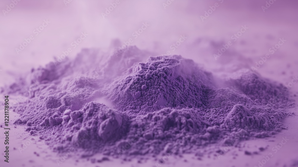 Fototapeta premium A purple powder explosion in the middle against a Light pastel purple background.r