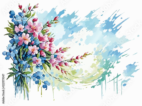 abstract watercolor flower bouquet with splash vector illustration