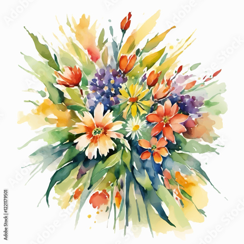 watercolor spring flower bouquet isolated vector for print 