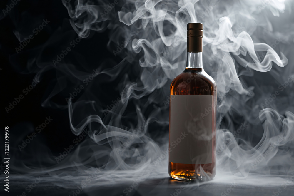 Fototapeta premium A mockup of a whiskey bottle displayed in an aesthetic setting, ideal for showcasing branding or label designs